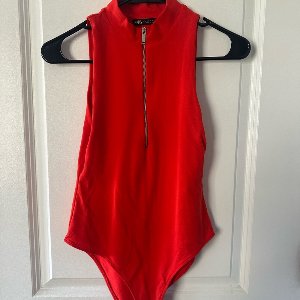 Zara Bold Red Zip Bodysuit